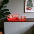 Set of Two Red And White Christmas Tabletop Sign with LED  Warm Home View