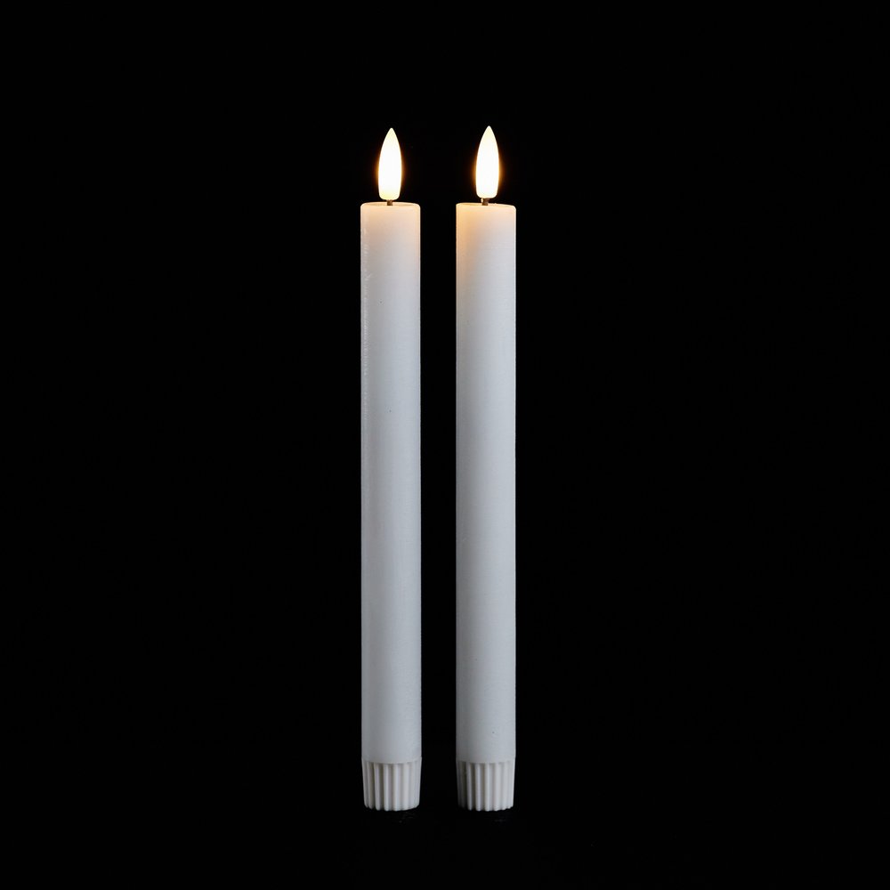 Set of Two White Unscented Candle Flameless Taper Candles  Warm Home View