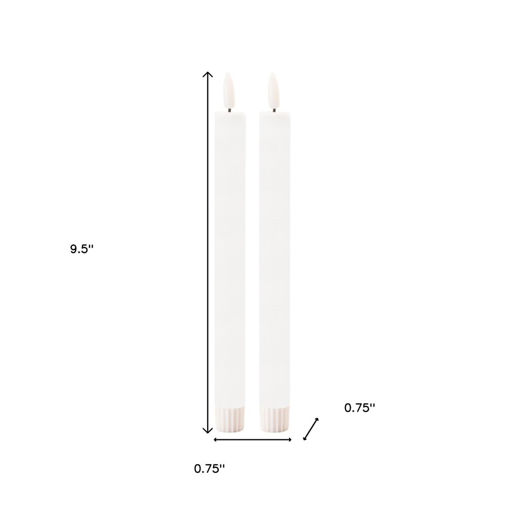 Set of Two White Unscented Candle Flameless Taper Candles  Warm Home View