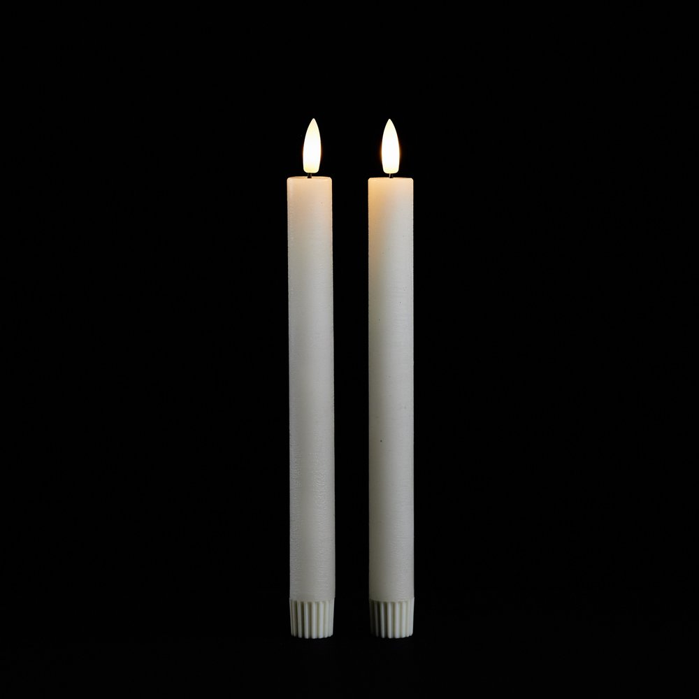 Set of Two Ivory Unscented Candle Flameless Taper Candles  Warm Home View