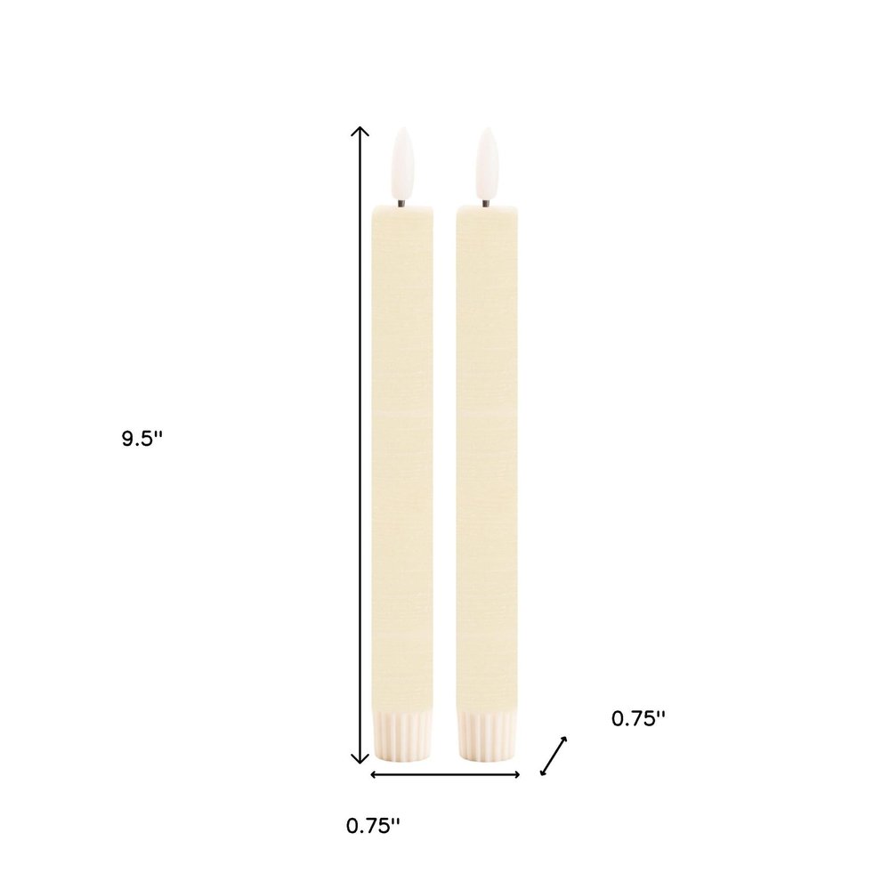 Set of Two Ivory Unscented Candle Flameless Taper Candles  Warm Home View
