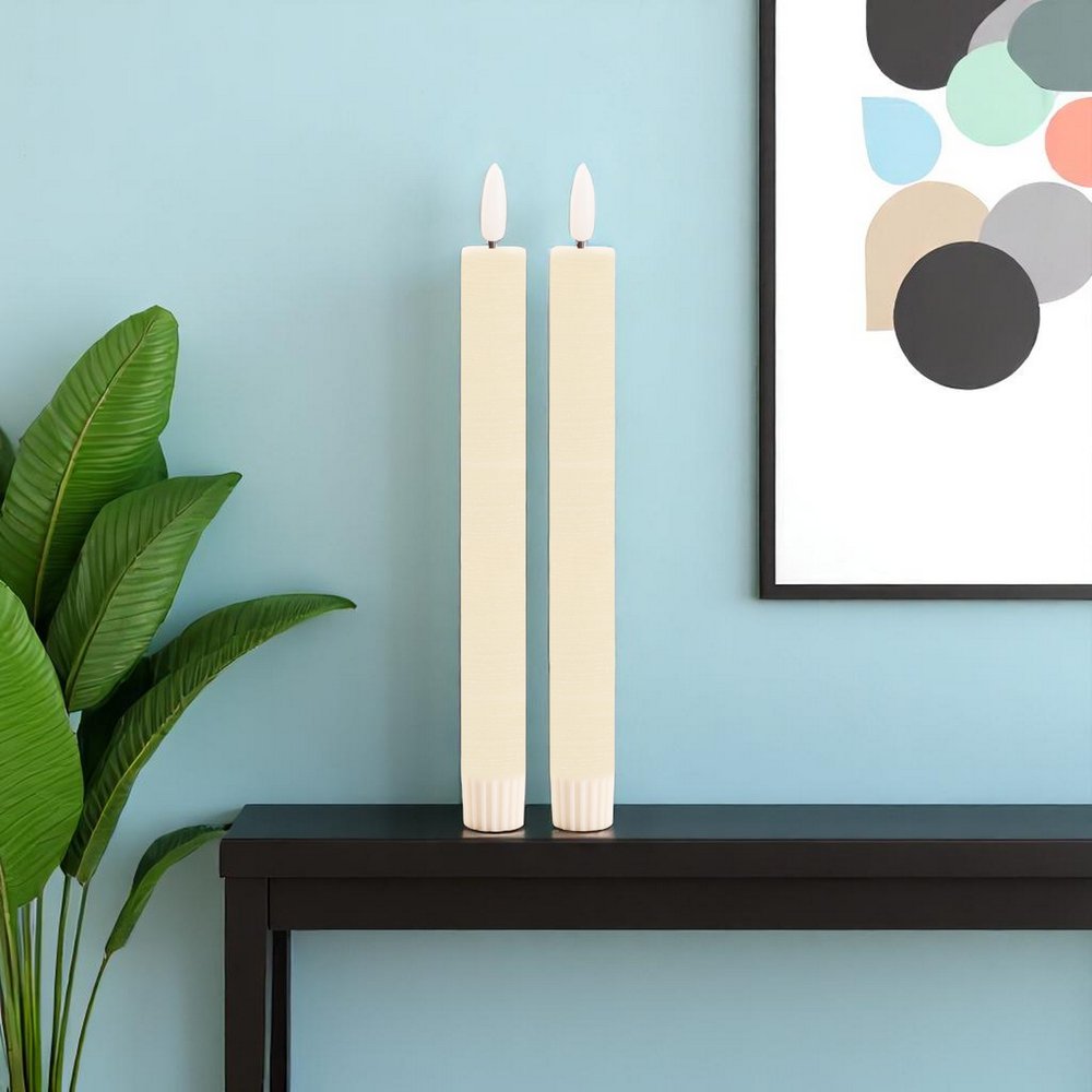 Set of Two Ivory Unscented Candle Flameless Taper Candles  Warm Home View