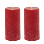 Set of Two Red Unscented Candle Flameless Pillar Candles  Warm Home View