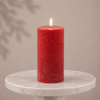Set of Two Red Unscented Candle Flameless Pillar Candles  Warm Home View
