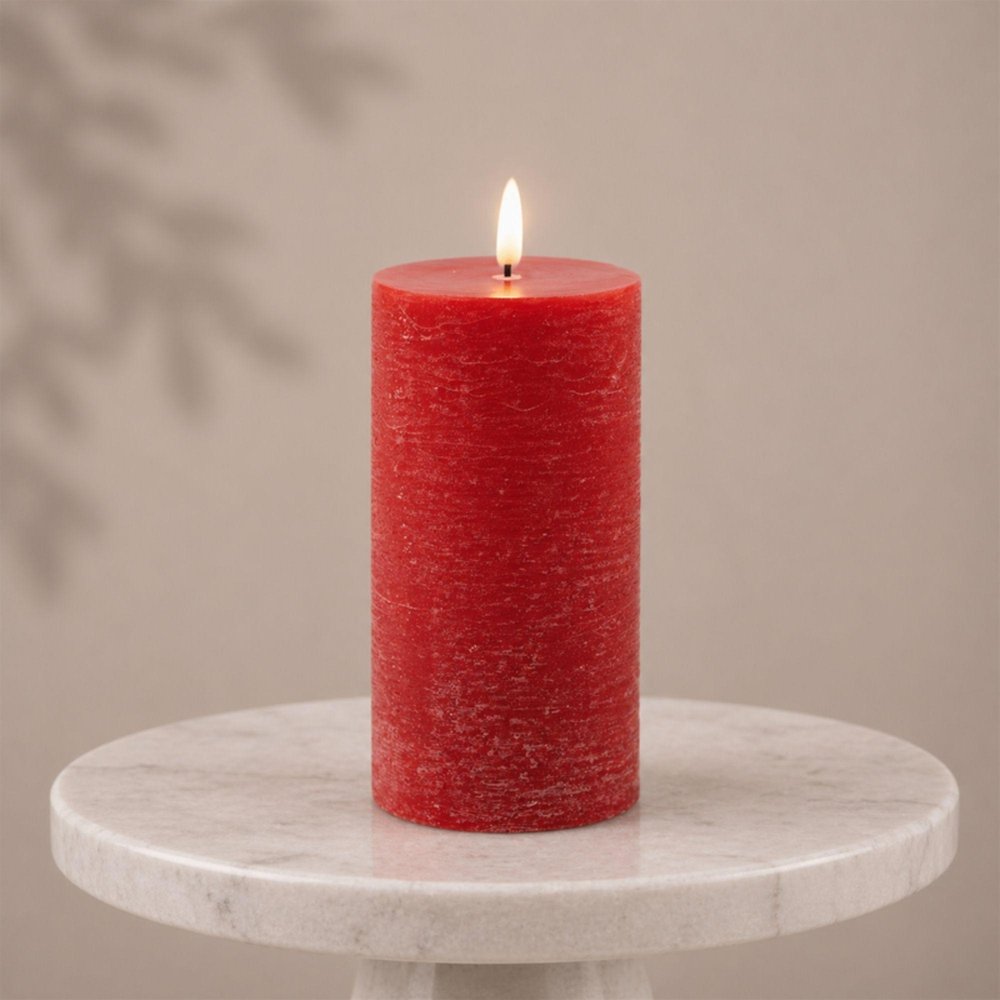 Set of Two Red Unscented Candle Flameless Pillar Candles  Warm Home View