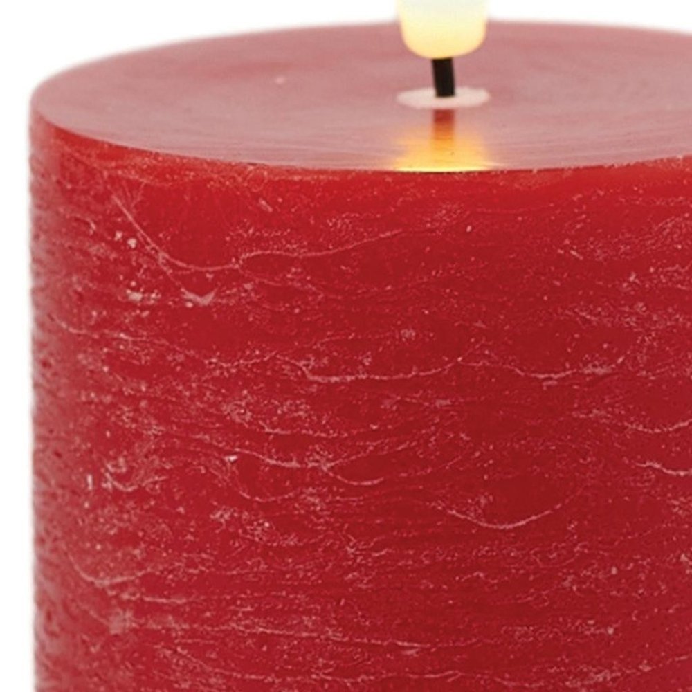 Set of Two Red Unscented Candle Flameless Pillar Candles  Warm Home View
