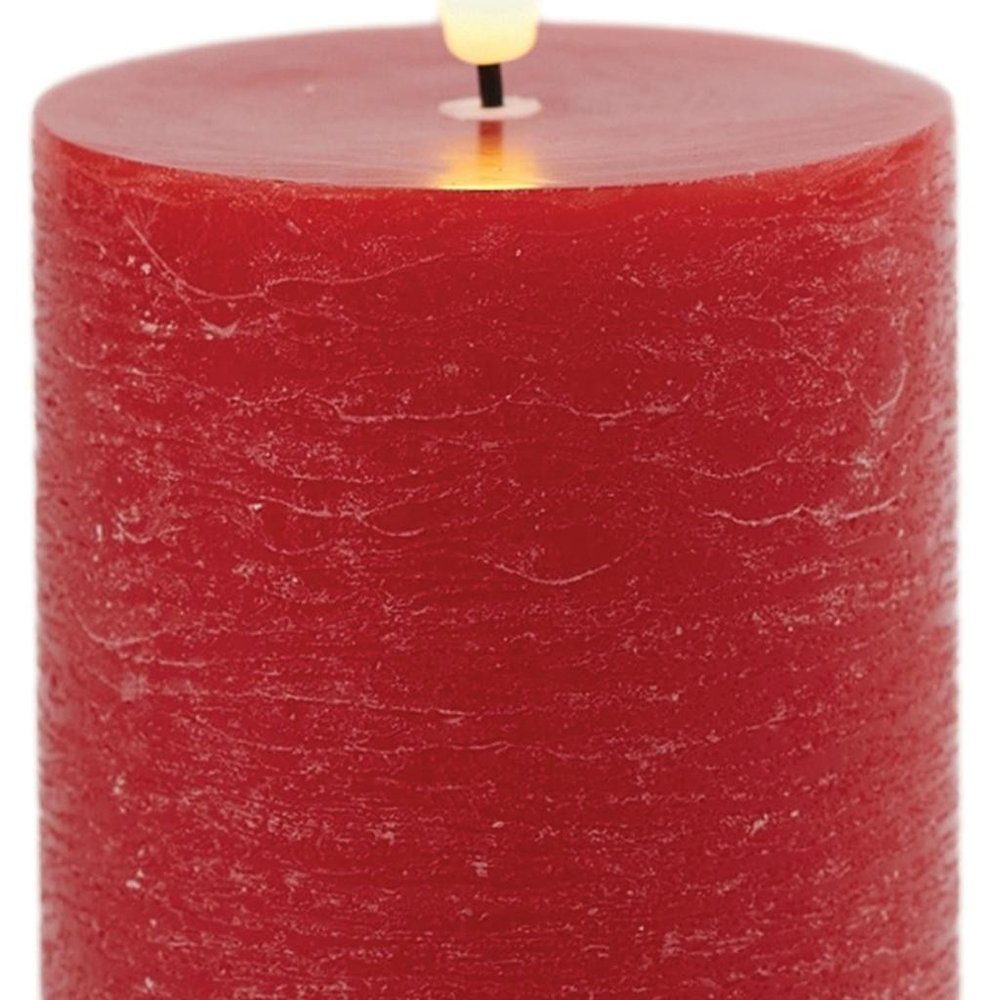 Set of Two Red Unscented Candle Flameless Pillar Candles  Warm Home View