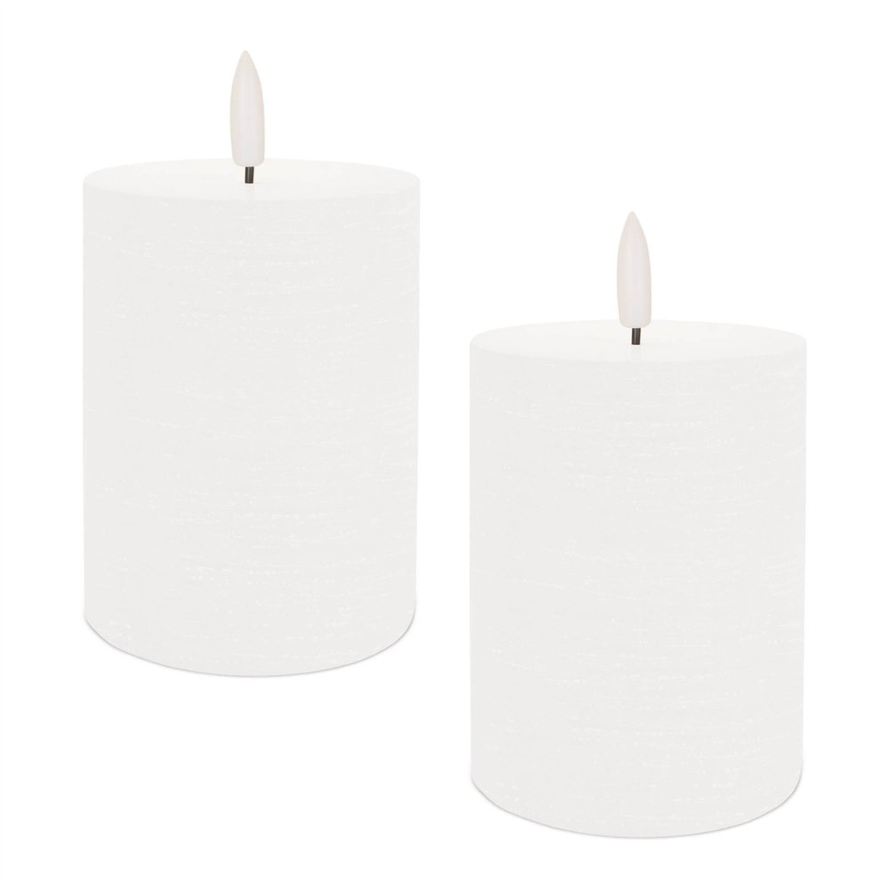 Set of Two White Unscented Candle Flameless Pillar Candles  Warm Home View
