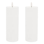 Set of Two White Unscented Candle Flameless Pillar Candles  Warm Home View