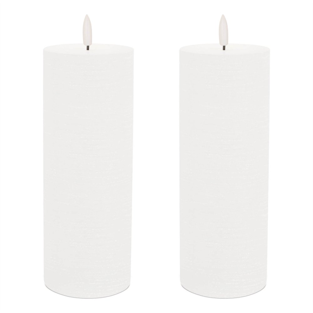 Set of Two White Unscented Candle Flameless Pillar Candles  Warm Home View