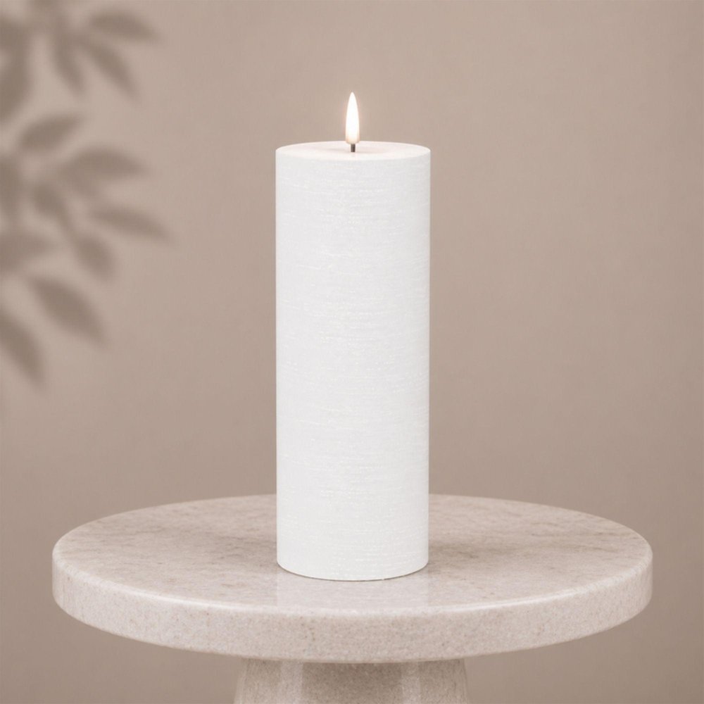 Set of Two White Unscented Candle Flameless Pillar Candles  Warm Home View