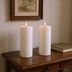 Set of Two White Unscented Candle Flameless Pillar Candles  Warm Home View