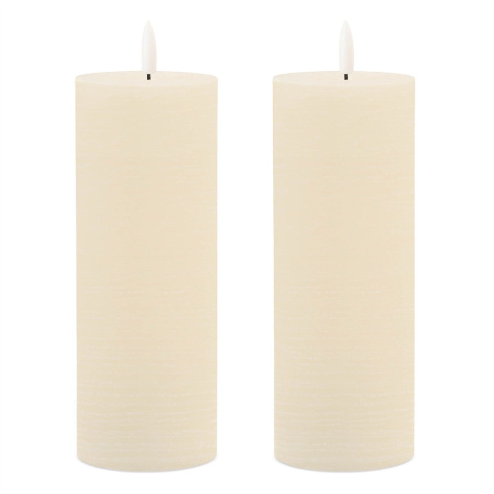 Set of Two Ivory Unscented Candle Flameless Pillar Candles  Warm Home View