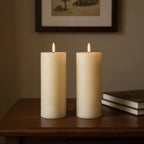 Set of Two Ivory Unscented Candle Flameless Pillar Candles  Warm Home View