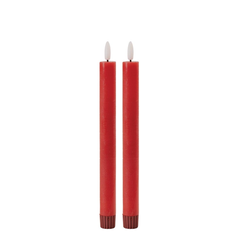 Set of Two Red Unscented Flameless Candle Taper Candles  Warm Home View