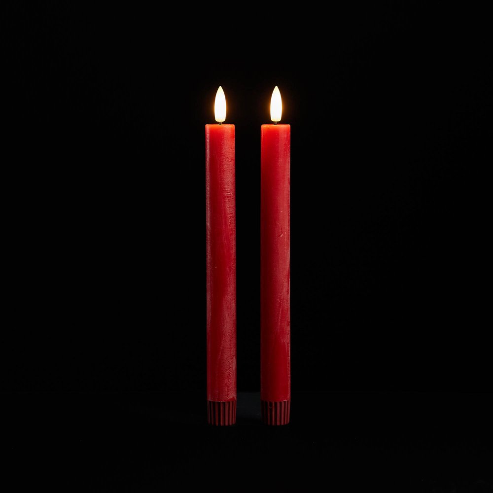 Set of Two Red Unscented Flameless Candle Taper Candles  Warm Home View