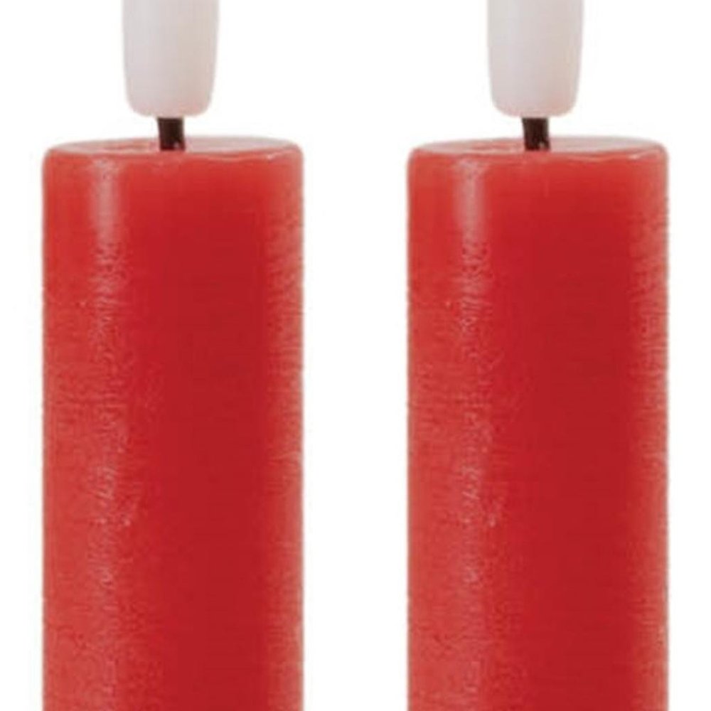 Set of Two Red Unscented Flameless Candle Taper Candles  Warm Home View