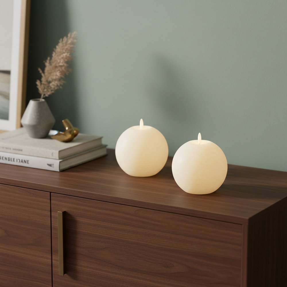 Set of Two Ivory Unscented Candle Flameless Designer Candles  Warm Home View