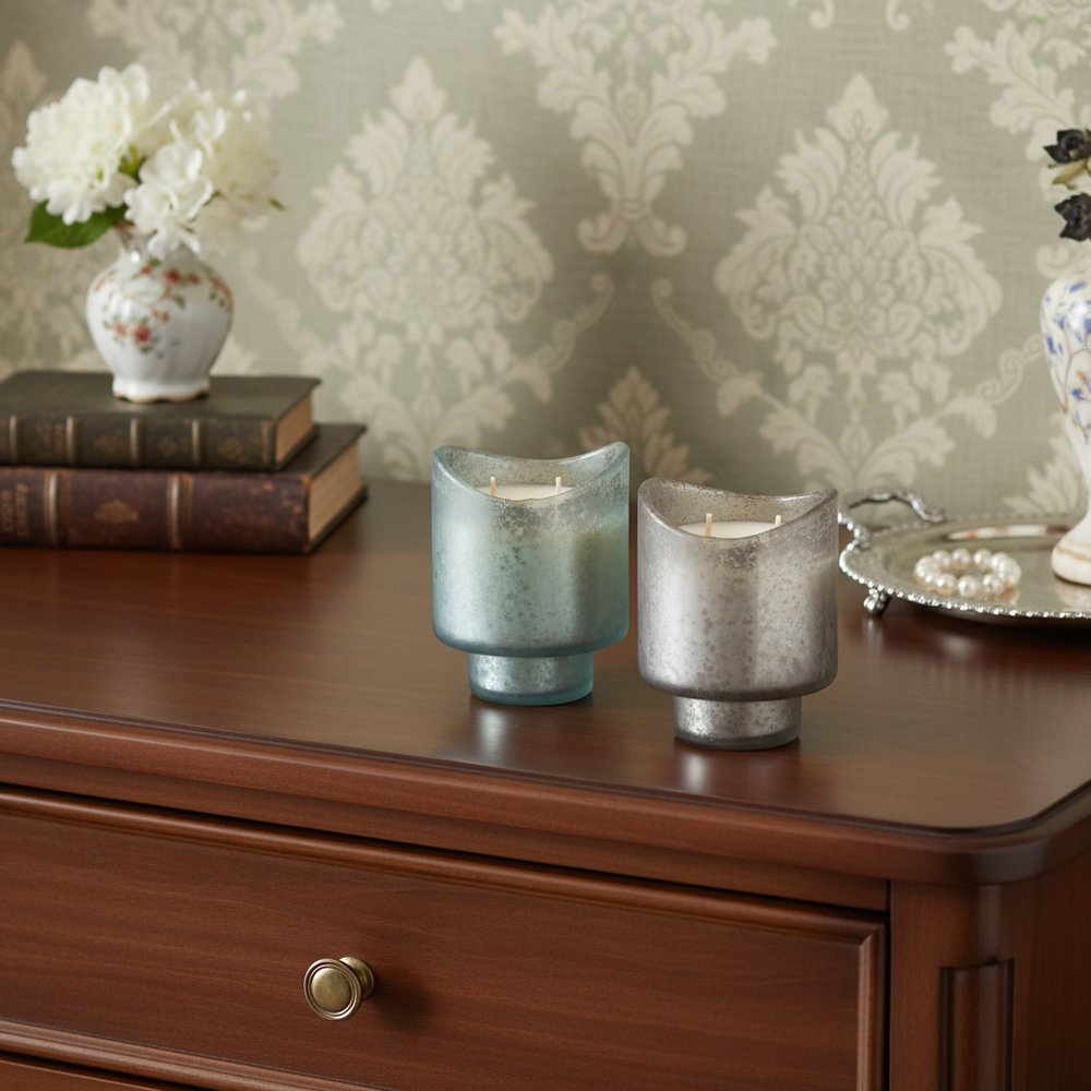 Set of Two White Currant Scented Two Wick Candles In Frosted Glass Holders  Warm Home View