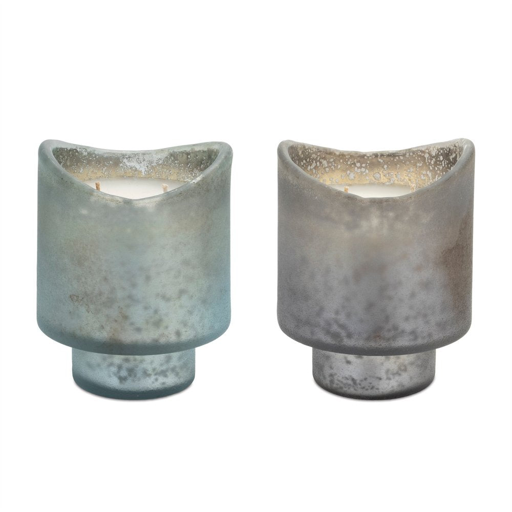 Set of Two White Currant Scented Two Wick Candles In Frosted Glass Holders  Warm Home View