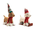 Set of Two Red White And Green Fabric Dog Figurine  Warm Home View