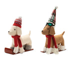Set of Two Red White And Green Fabric Dog Figurine  Warm Home View
