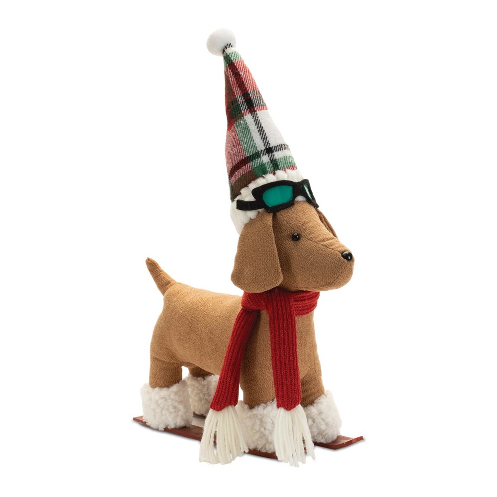 Set of Two Red White And Green Fabric Dog Figurine  Warm Home View