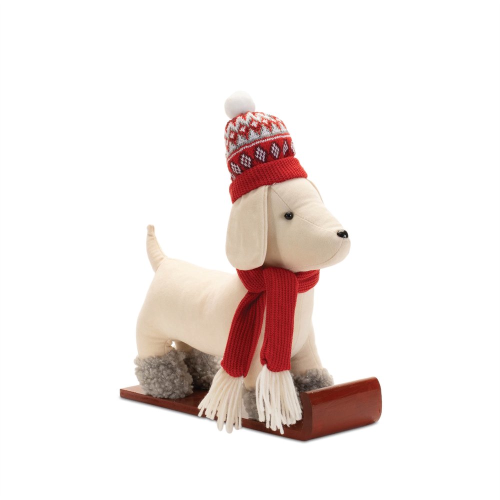 Set of Two Red White And Green Fabric Dog Figurine  Warm Home View