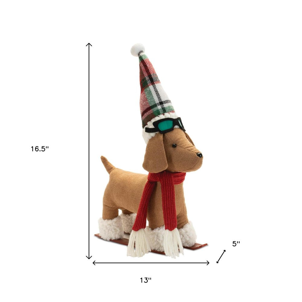 Set of Two Red White And Green Fabric Dog Figurine  Warm Home View