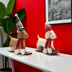 Set of Two Red White And Green Fabric Dog Figurine  Warm Home View