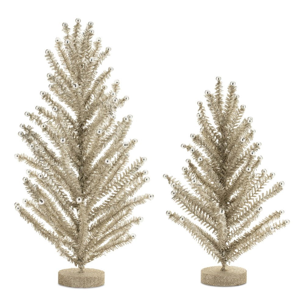Set of Two Silver Plastic Trees Tabletop Sculpture  Warm Home View