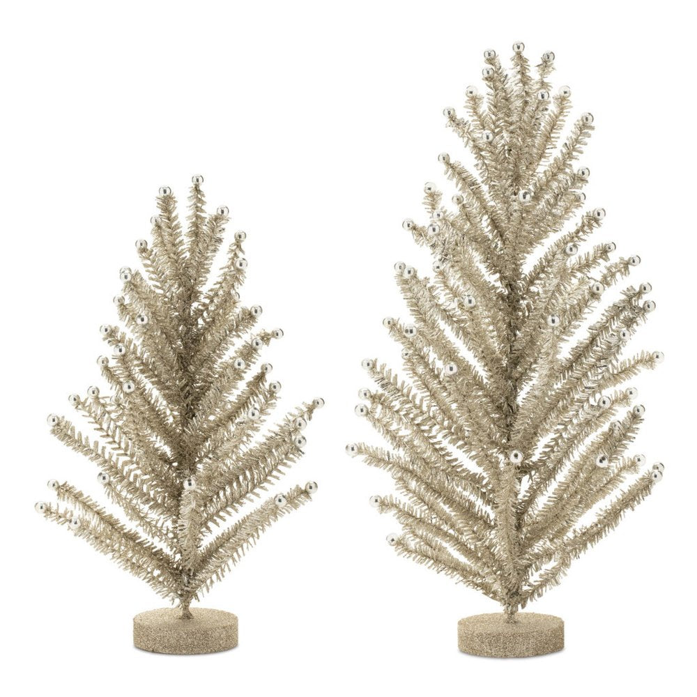Set of Two Silver Plastic Trees Tabletop Sculpture  Warm Home View