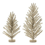 Set of Two Silver Plastic Trees Tabletop Sculpture  Warm Home View