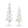 Set of Two Silver And White Glass Trees Tabletop Sculpture  Warm Home View