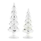 Set of Two Silver And White Glass Trees Tabletop Sculpture  Warm Home View