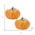 Set of Two Orange And Yellow Plastic Pumpkin Thanksgiving Pumpkin Tabletop Sculpture  Warm Home View