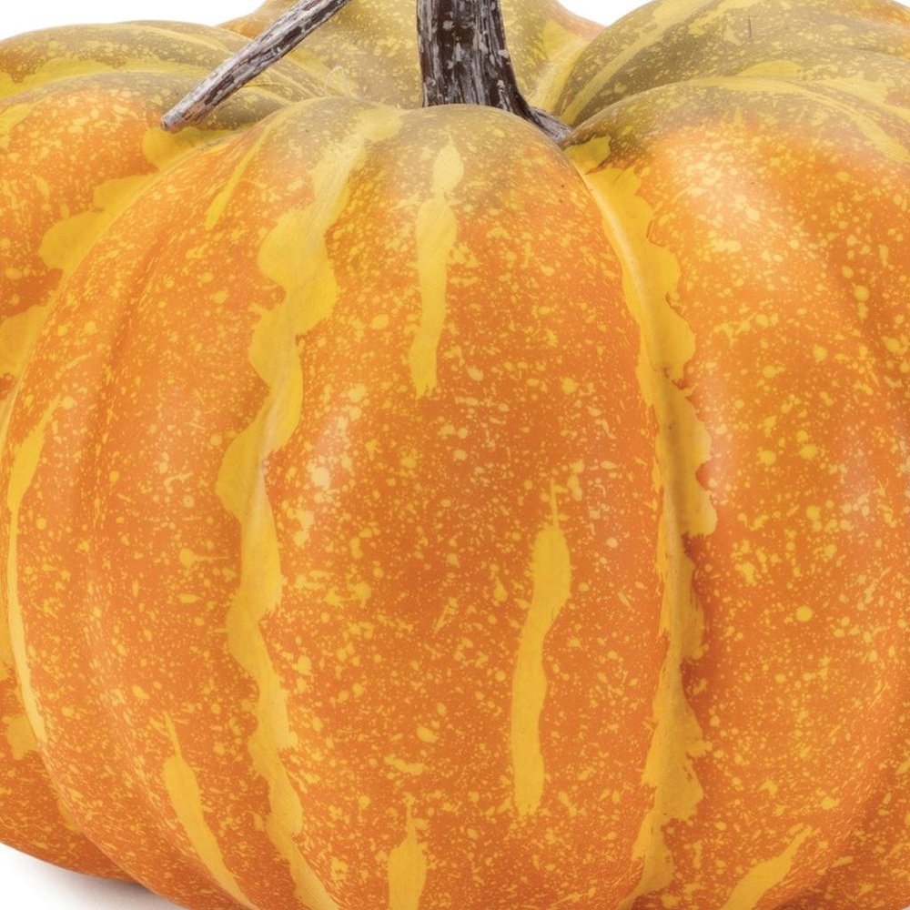 Set of Two Orange And Yellow Plastic Pumpkin Thanksgiving Pumpkin Tabletop Sculpture  Warm Home View