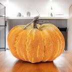 Set of Two Orange And Yellow Plastic Pumpkin Thanksgiving Pumpkin Tabletop Sculpture  Warm Home View