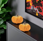 Set of Two Orange And Yellow Plastic Pumpkin Thanksgiving Pumpkin Tabletop Sculpture  Warm Home View
