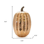 Set of Two Orange Glass Pumpkin Thanksgiving Pumpkin Tabletop Sculpture with LED  Warm Home View