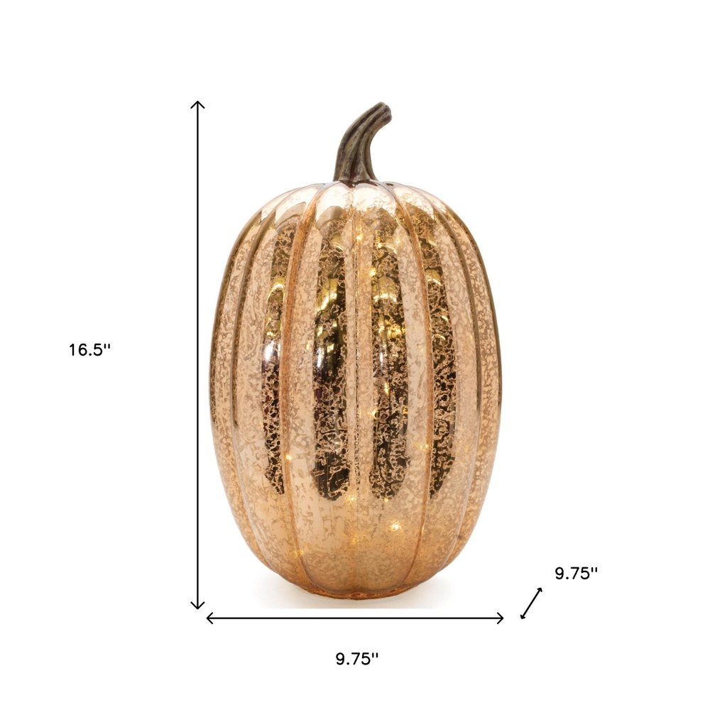 Set of Two Orange Glass Pumpkin Thanksgiving Pumpkin Tabletop Sculpture with LED  Warm Home View