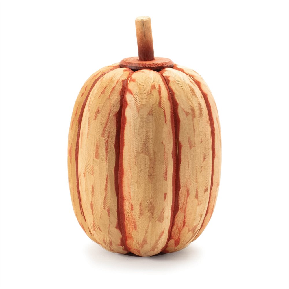 Set of Two Orange Wood Pumpkin Thanksgiving Pumpkin Tabletop Sculpture  Warm Home View