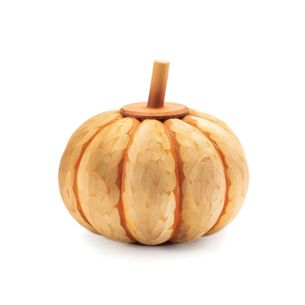 Set of Two Orange Wood Pumpkin Thanksgiving Pumpkin Tabletop Sculpture  Warm Home View