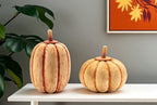 Set of Two Orange Wood Pumpkin Thanksgiving Pumpkin Tabletop Sculpture  Warm Home View
