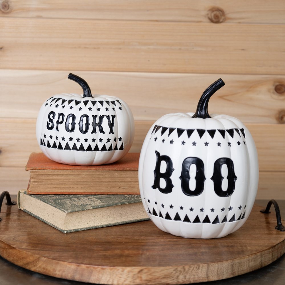 Set of Two White And Black Polyresin Tabletop Sculpture  Warm Home View