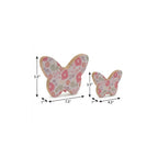 Set of Two White And Pink Wood Butterfly Tabletop Sculptures  Warm Home View