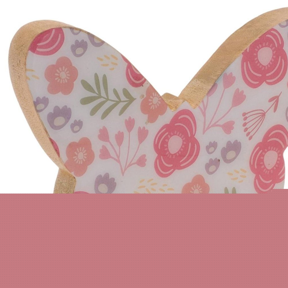 Set of Two White And Pink Wood Butterfly Tabletop Sculptures  Warm Home View