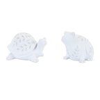 Set of Two White Polyresin Frog And Turtle Figurines  Warm Home View