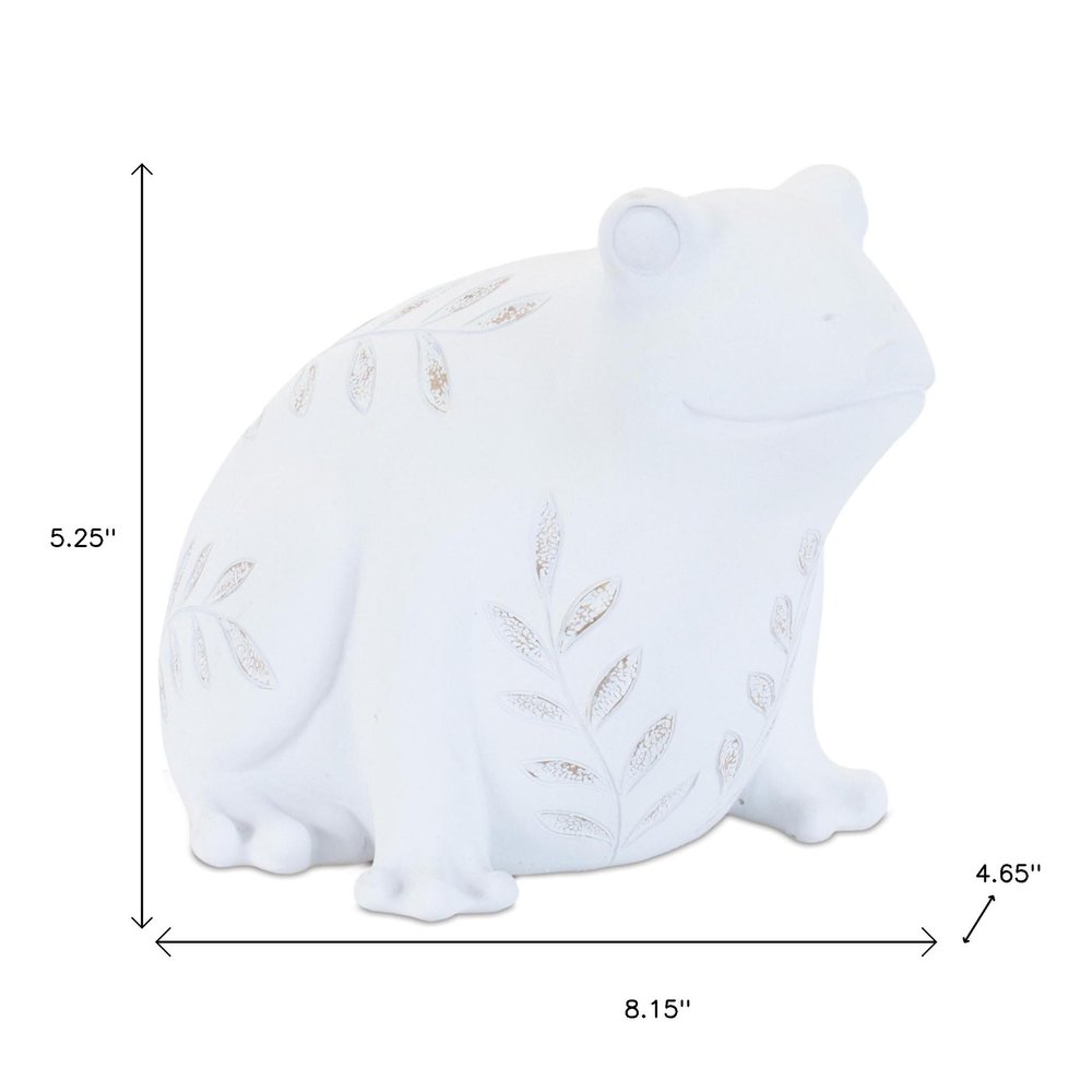 Set of Two White Polyresin Frog And Turtle Figurines  Warm Home View