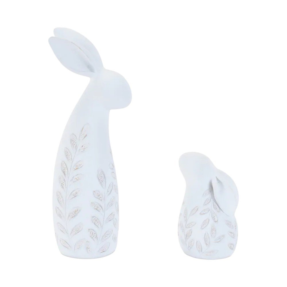 Set of Two White Polyresin Rabbit Figurines  Warm Home View
